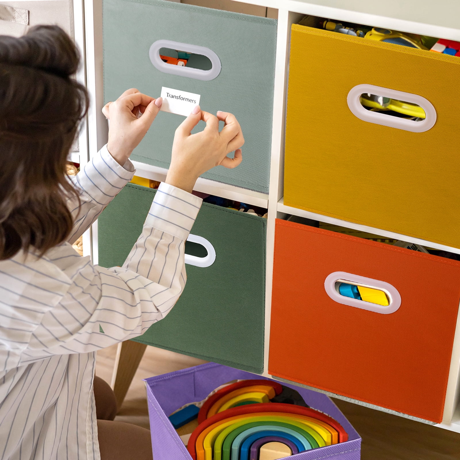 Lourome Storage Cubes, 11-inch Cube Storage Bin, 6 Sets Foldable Fabric Storage Cubes With Handles, 6 Cube Storage Organizer, Storage Cube Bins for Toys, Clothes and Books.