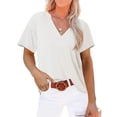 thumbnail image 2 of Birdeem Mode Femmes Décontracté Uni Chandail à Enfiler Col en V Manches Courtes T-Shirt Hauts Blouse, 2 of 5