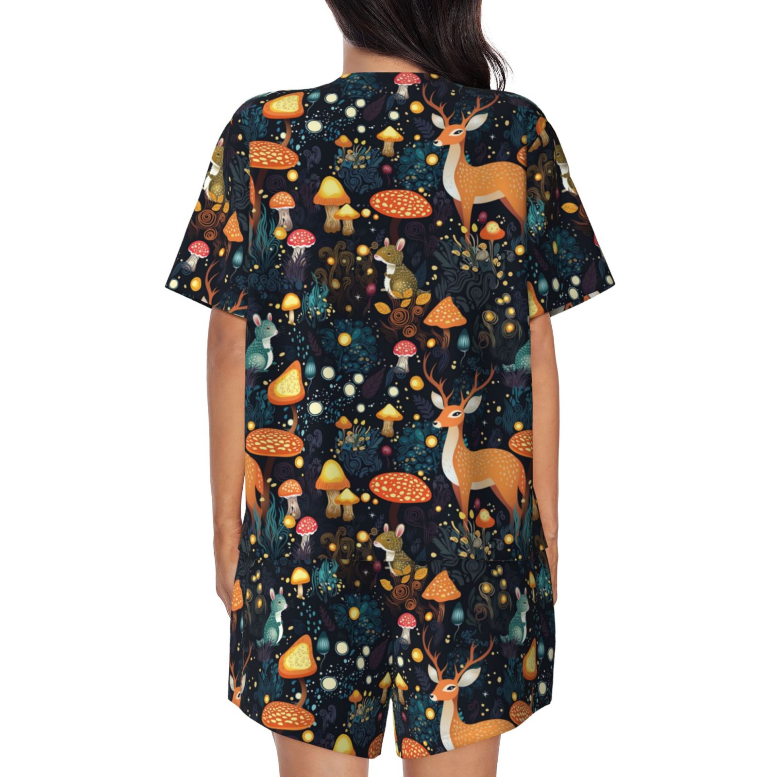 Rateoe Forest Elf Pattern Women's Short-Sleeved Pajama Set - 2 Piece Soft and Lightweight Sleepwear Set-XX-Large