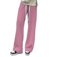 thumbnail image 2 of Delayuji Petite Sweatpants for Women Loose High Waist Pressure Stripes Hundred Folds Wide Slimming Down Drag Straight Leg Casual Pants Fleece Lined Pants Women Pink L, 2 of 4