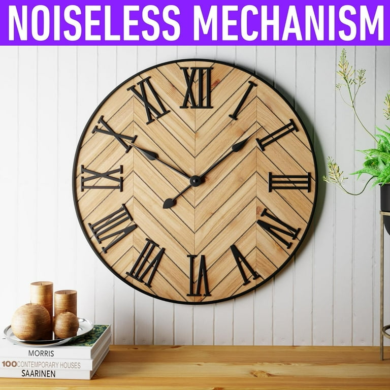 Oversized Metal Wood Wall Clock authentic -- 24