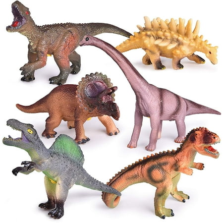 Educational Dinosaur Toys with Realistic Sounds, 9" to 12" Large Soft Rubber Toy Dinosaurs for Kids, Toy Dinosaurs Set for Boys 6pcs