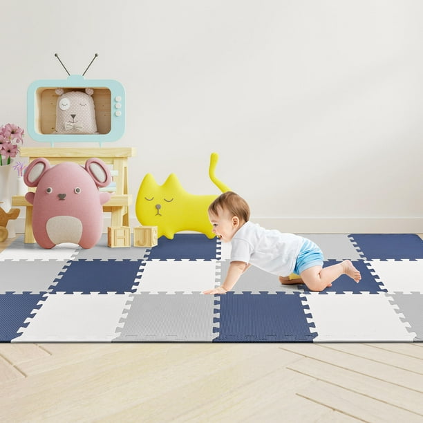 Tapis de jeu pour bébé, 36 pièces Puzzle Tapis de jeu Interlocking Floor  Crawling Mat Chaque carreau de 30x30cm 