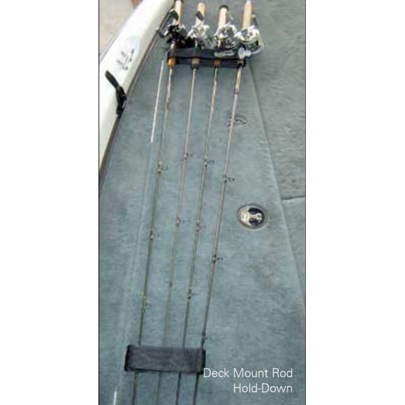 IMMI BoatBuckle Fishing Rod Holder F15433 HLS Series; Deck Mount; Holds Four Spinning Rod; Hook And Loop Strap Style Hold; Black; Foam Molded Rod Insert; With Tie Down Strap; 10 Inch Length