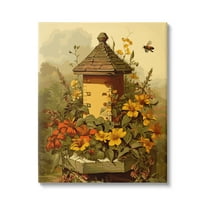 Stupell Industries Bees & Floral Architecture Botanical & Floral Painting Gallery Wrapped Canvas Art Print Wall Art, 16 x 20