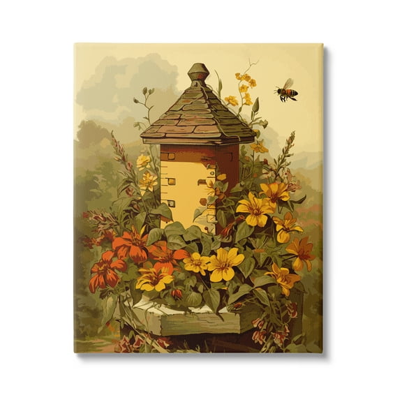 Stupell Industries Bees & Floral Architecture Botanical & Floral Painting Gallery Wrapped Canvas Art Print Wall Art, 16 x 20