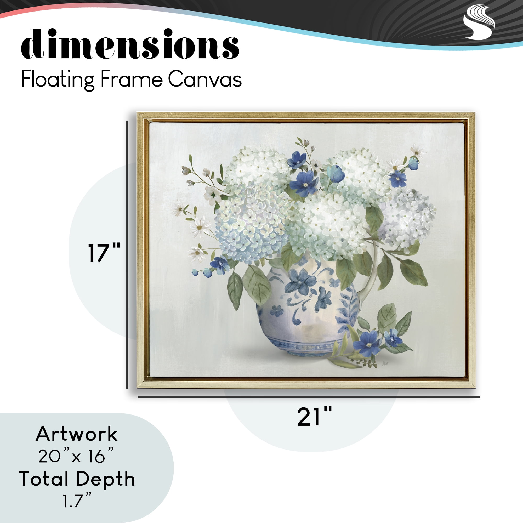 Stupell Industries Ivory & Blue Hydrangea Vase Gold Framed Floater Canvas Wall Art, design by Nan