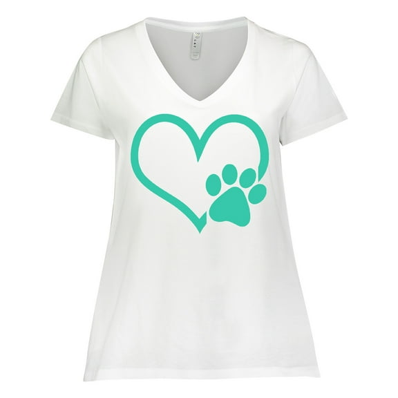 Inktastic Teal Heart With Paw Print Women's Plus Size V-Neck T-Shirt