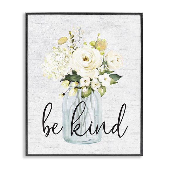 Stupell Industries Shabby Chic Be Kind Soft Spring Bouquet Black Framed Giclee Art, 11 x 14, by Lettered and Lined