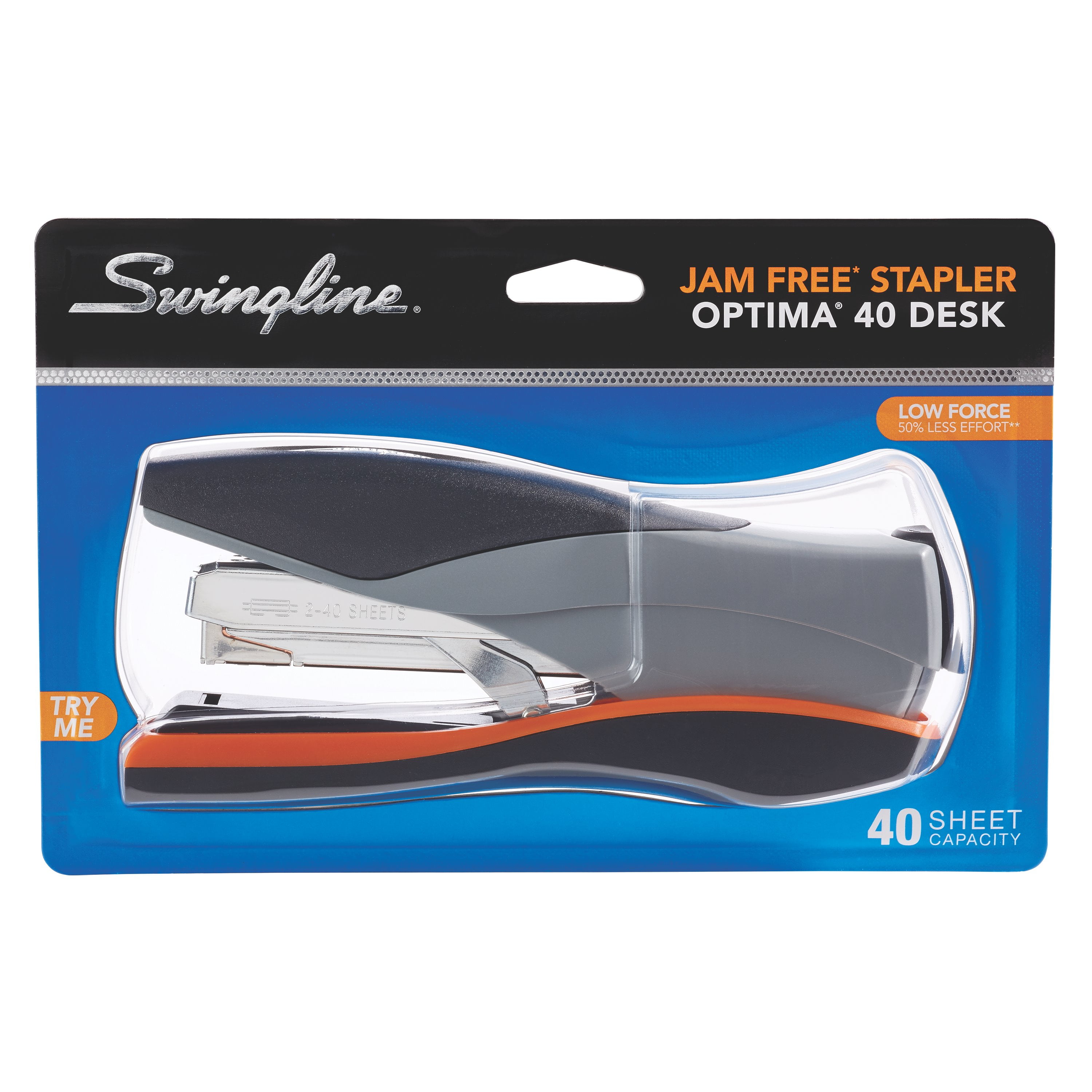 Stapler Orange/Silver/Black Desktop Stapler 40 Sheet Capacity Optima 40 Reduced Effort Stapler for Office Desk Accessories and Home Office Supplies Full Strip Full Size 