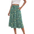 thumbnail image 2 of vigerkar Women's High Elastic Waist Midi Skirt Casual Summer Trendy Flowy Ruffle Floral Print A line Skirts with Pockets Mint Green, L, 2 of 6