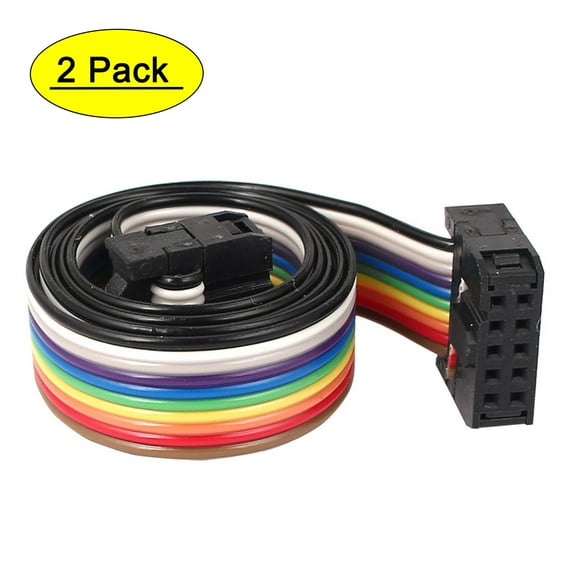 50cm 10 Pin 10 Way F/F Connector IDC Flat Rainbow Color Ribbon Cable 2pcs