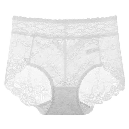 Womens Underwear  Women s Fashion Sexy Transparent Middle-waisted Pants Panties Thong Lace White 2XL