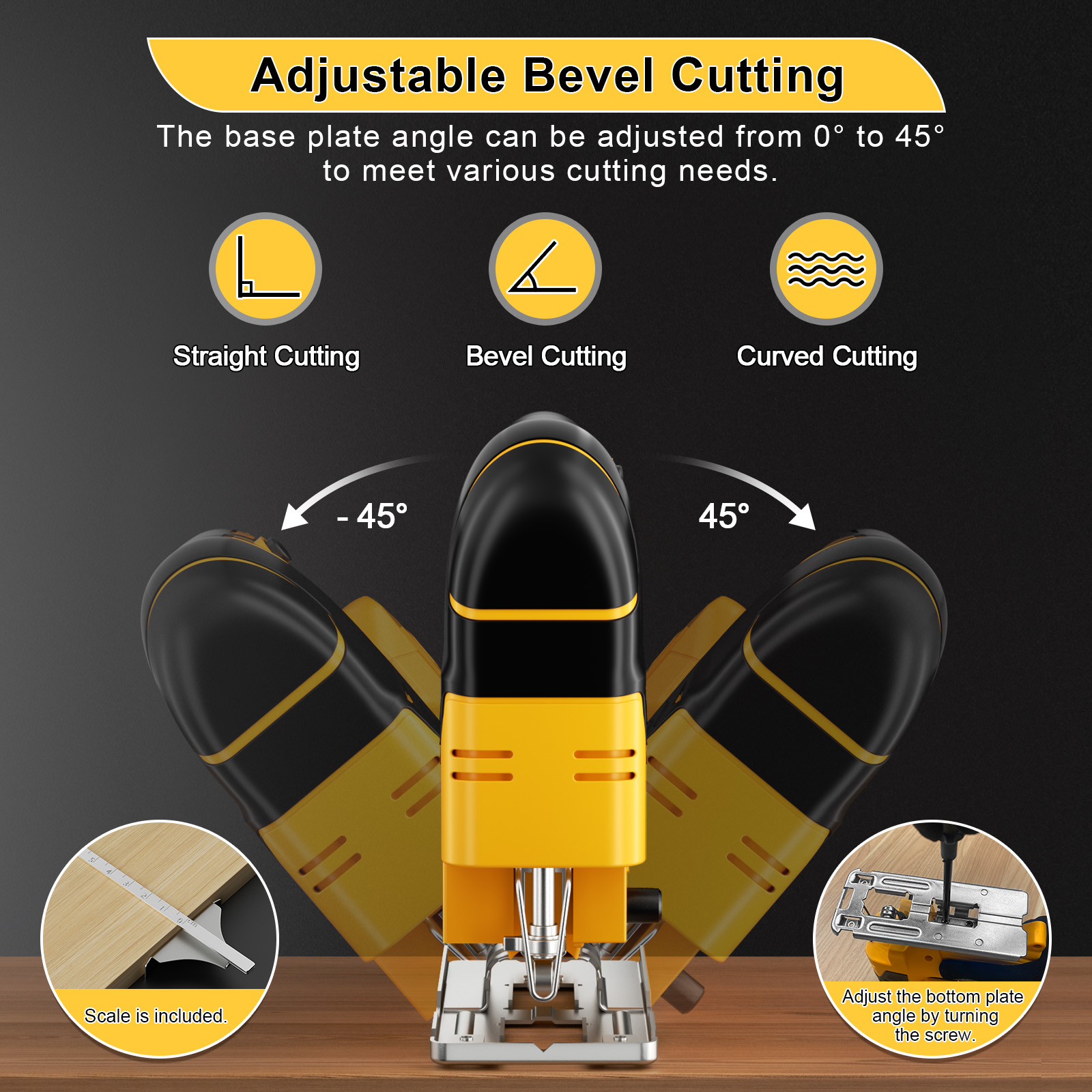 Dufuls Cordless Jig Saw Compatible Brushless Jig Saw with 10pcs Blades 4 Orbital Sets for Wood (Battery Not Included, Power Tool and T-Shaped Wood Cutting Blade Only)