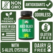 Peak Performance Aged Black Garlic Capsules. Raw Vegan Pure Odorless Extract Supplement Pills for Cholesterol, and Immune Support. from Garlic Bulb with S-Allyl Cysteine and Antioxidants
