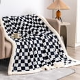 thumbnail image 5 of Sherpa Throw Blanket Fleece Blanket with Checkered Pattern Soft Thick Blanket for Couch, Bed, Sofa Luxurious Warm and Cozy for All Seasons (Black, 60"x80"), 5 of 6