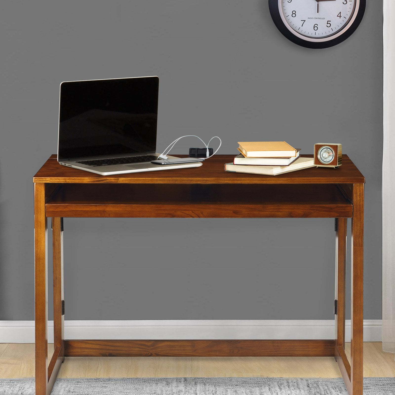 Folding Desk With Pull Out Usb Port Warm Brown Com