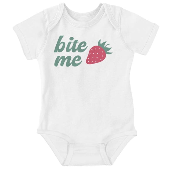 Funny Attitude Bite Me Strawberry Romper Boys or Girls Infant Baby Brisco Brands NB