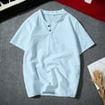 thumbnail image 5 of Mens T Shirts Casual Henley Shirt Solid Color Short Sleeve Button Summer Casual Loose T-Shirts, 5 of 6