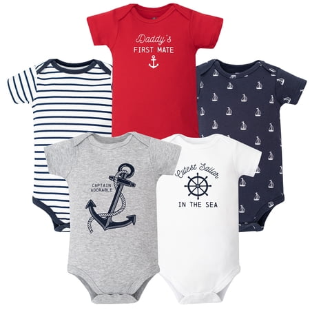 Hudson Baby Infant Boys Cotton Bodysuits 5-Pack Nautical Anchor 0-3 Months
