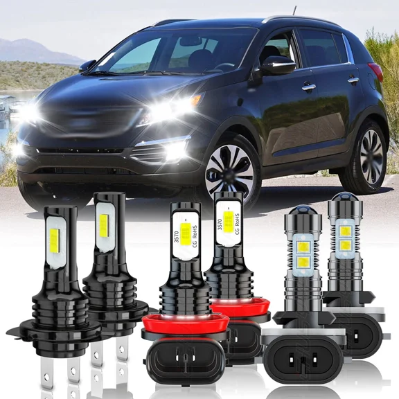 For Kia Sportage 2011-2016 Combo LED Headlight High Low Beam Fog Light Bulbs Kit