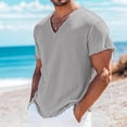 thumbnail image 2 of Linen T Shirts for Men Lightweight Breathable Short Sleeve V Neck T-Shirts Vintage Loose Fit Summer Casual Beach Tee Tops, XL, 2 of 6