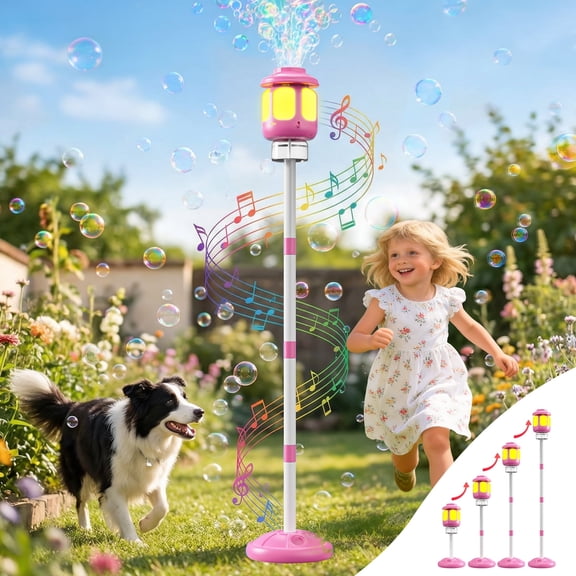 WonderStone Lamp Bubble Machine, Bubble Blower and Wand with Music & Lights, Equipped with 180 ml Bubble Solution and 4 Adjustable Heights, Summer Outdoor Toys for Toddlers, Pink