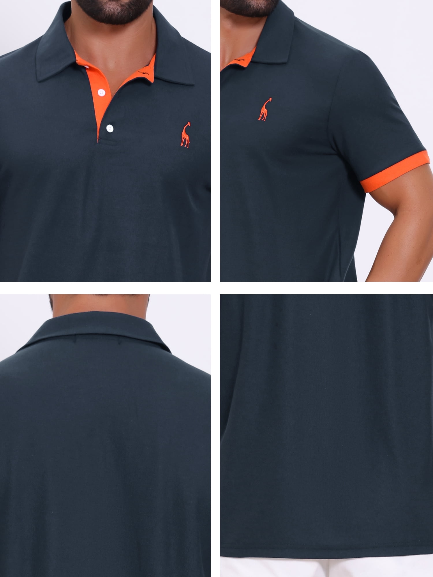 DARING DIVA Men's Pique Contrast Color Short Sleeve Golf Polo Shirts 2XL Navy Blue
