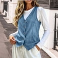 thumbnail image 7 of Women's Solid Denim Vest, V‑Neck Button‑Front Sleeveless Waistcoat with Pockets for Spring Winter Casual Layering Home Travel Blue XL(XL), 7 of 7