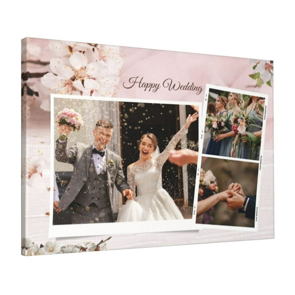 Custom Canvas Prints Pink White Happy Wedding Personalized Photo Image Collage DIY Framed Kit Wall Art Picture Room Decor 16x20 inch