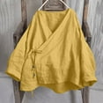 thumbnail image 2 of Aboser Oversized Kimono Tops for Women Lightweight Cotton Linen Shirts Casual Side Tie Blouses Loose V Neck Kimonos Breathable Soft Blouse Yellow M, 2 of 9