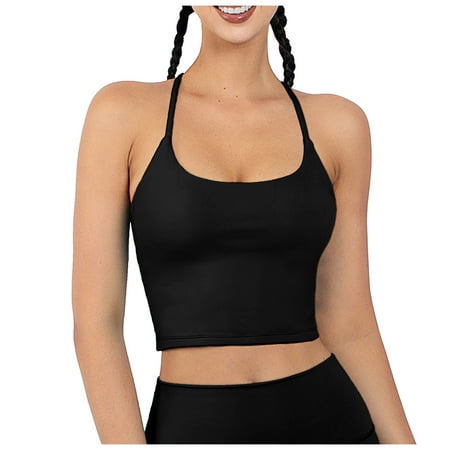 

Knosfe Push Up Sports Bra Cami Criss Cross Tshirt Bras for Women Black XL