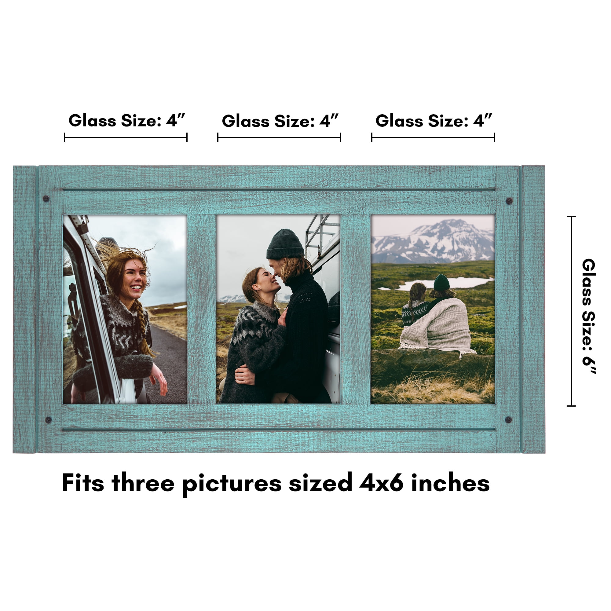Americanflat 4x6 Hinge Frame Hinged Triple Photo Openings Polished Glass Distressed Collage Frames - Blue