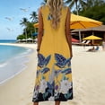 thumbnail image 4 of Summer Dresses for Women Crewneck Sleeveless Floral Printed Midi T Shirt Dress Casual Beach Holiday Boho Sundress S-2XL, 4 of 7