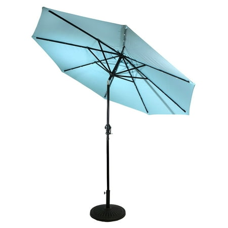 Sun Ray - 9' Round Solar Lighted Umbrella - Taupe