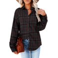 thumbnail image 1 of Camisa de manga larga a cuadros para mujer, con botones, mezcla de lana, chaqueta fina, blusa informal con bolsillo, 1 of 5