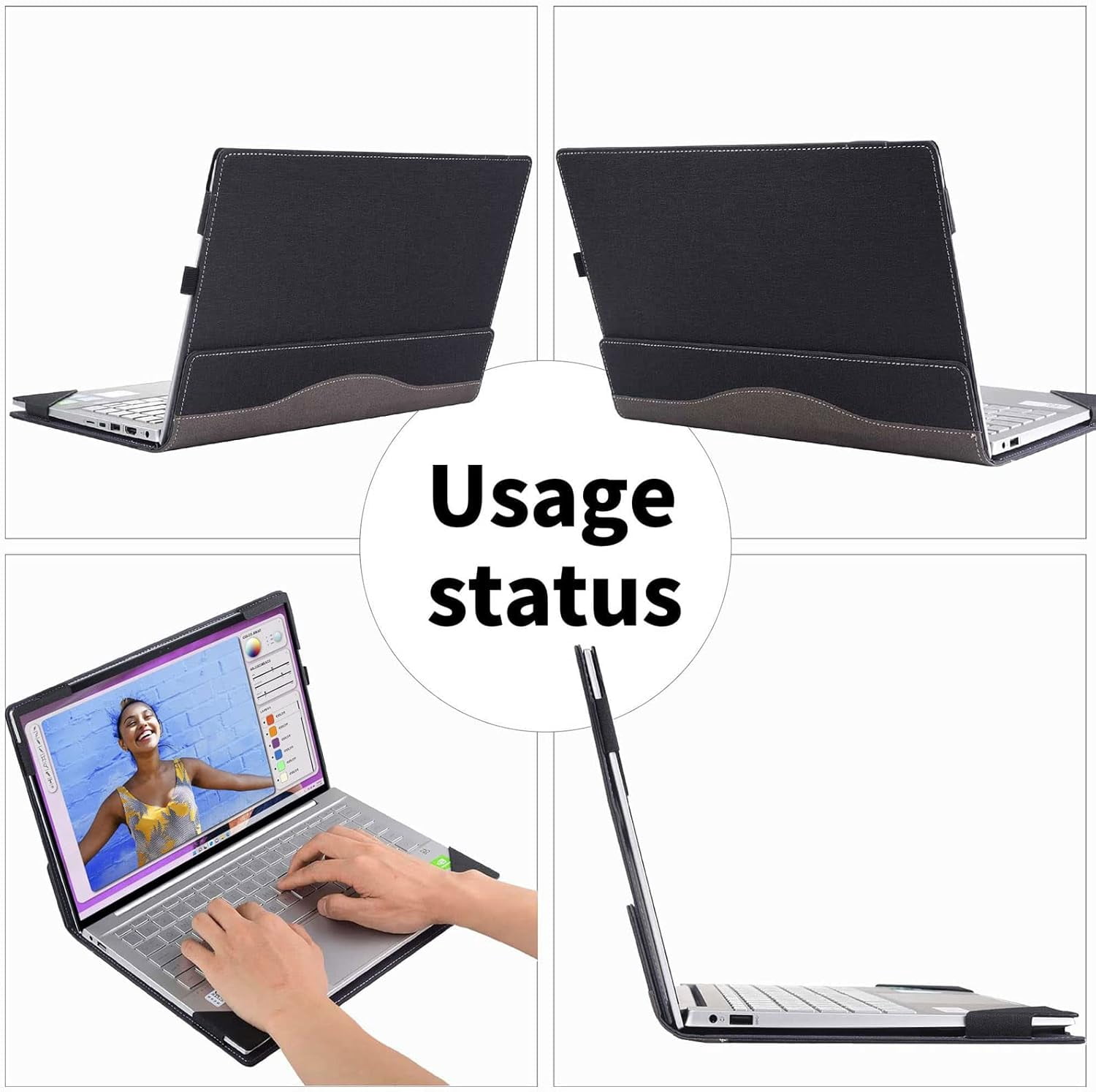 Cover Case for HP Envy x360 2-in-1 Laptop 14-FA 14z-FA & 14-fc 14t-fc &for HP Spectre x360 14-EU 14t-EU,PU Leather Protective Sleeve with Foldable Cooling Bracket