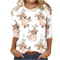 thumbnail image 3 of SYVGVA Blouse Courte d'Été pour Femmes, Haut Grande Taille pour Femmes, T-shirt Imprimé Mode pour Femmes Manches 3/4 Blouse Col Rond Décontracté, Orange, m, 3 of 4