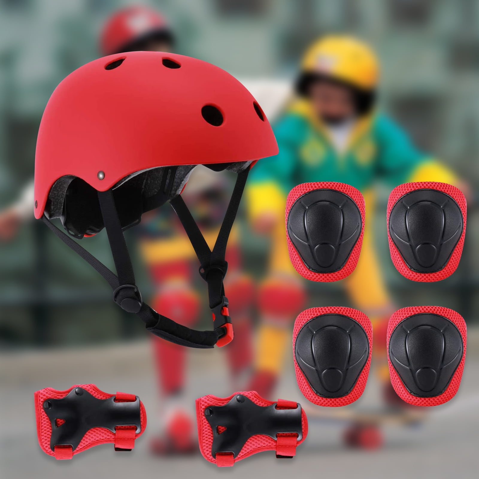 Protective Gear Set with Helmet, Adjustable Kids Bike Helmet Set, Knee and Elbow Pads with Wrist