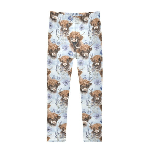 joogoo Girls' Leggings Highland Cattle Flower-w6 Yoga Pants 6T