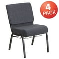 thumbnail image 2 of BizChair 4 Pack 21''W Church Chair in Dark Gray Fabric with Book Rack - Silver Vein Frame, 2 of 7