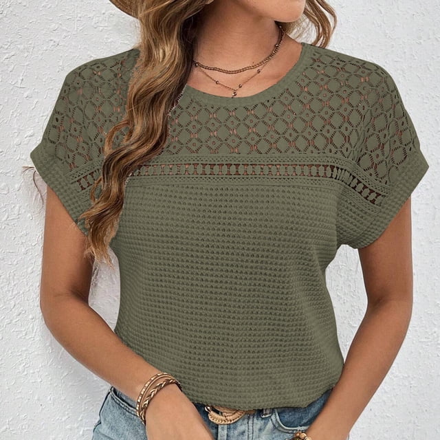 Blouses pour Femmes, Mode Décontractée, Imprimé Floral, Épaule à Manches, Col Rond Ajouré