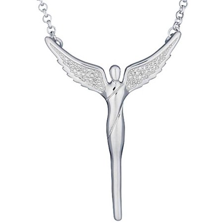 Lavaggi Jewelry CZ Pave-Accented Sterling Silver Inspirational Angel Wings Necklace, 18 Chain, 925 Designer