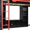 thumbnail image 5 of L-Shaped Dual Twin Size Loft Bed Frame with Power Outlet and TV Stand, Wooden Gaming Bed Frame with Storage Shelves and RGB LED Lights, Reversible Layout, Space-Saving, Mattress Not Included, Red, 5 of 9