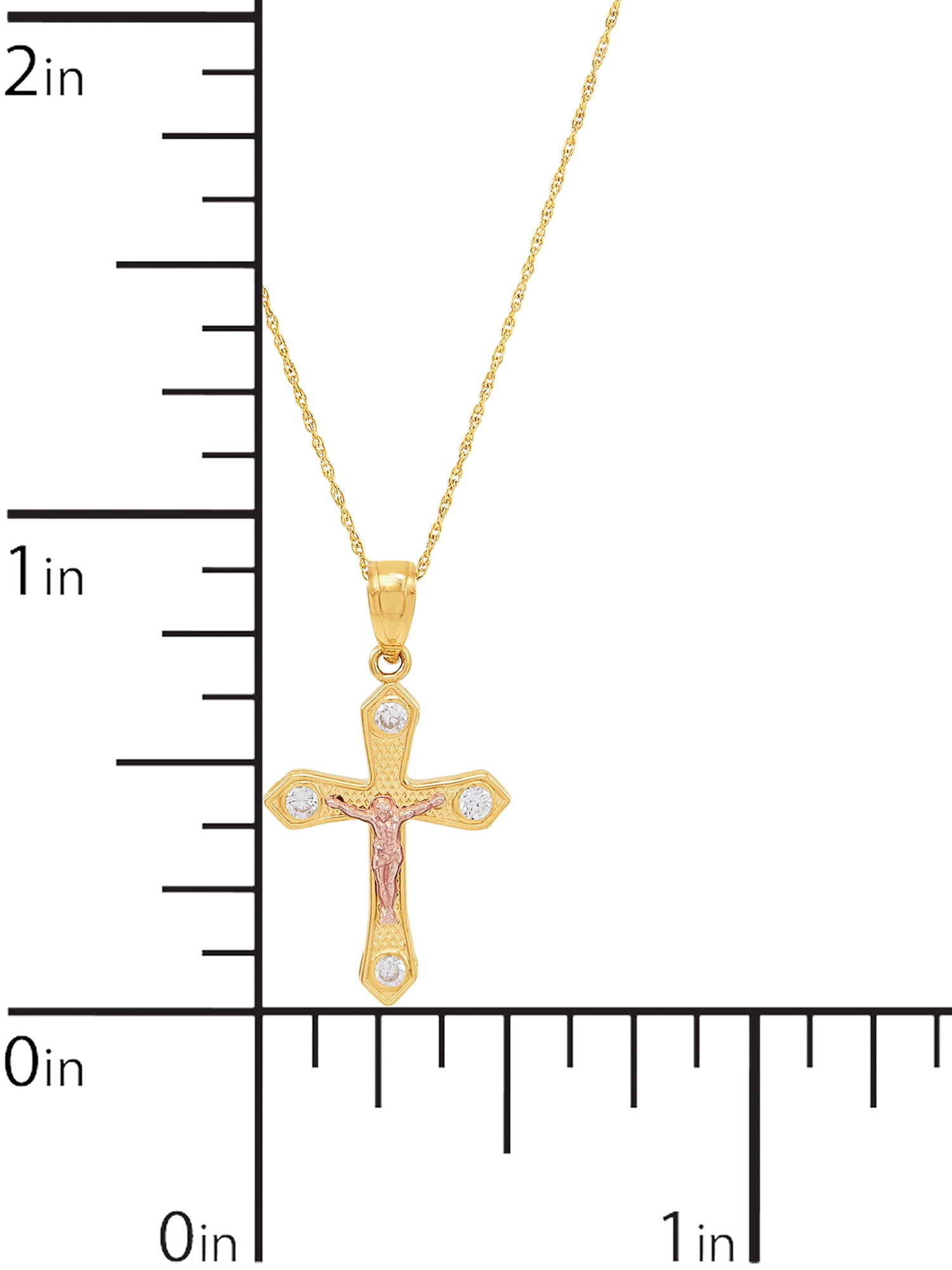 Brilliance Fine Jewelry Cubic Zirconia Cross in 10K Two-Tone Gold on Gold filled Chain,14"