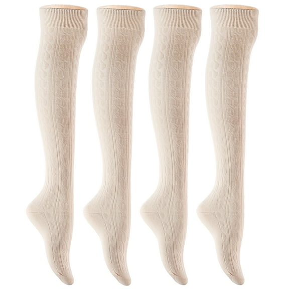Women's 4 Pairs Awesome, Soft Thigh High Cotton Boot Socks M1024 Size 6-9Cream