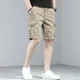 thumbnail image 4 of Pantalones cortos para hombre, pantalones cortos de trabajo color caqui para hombre, pantalones cortos cargo ajustados de algodón con botones para hombre, pantalones grandes y altos, elásticos, cómodo, 4 of 5
