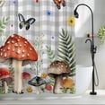 thumbnail image 2 of Spring Mushroom Shower Curtain, 72" x 72", Daisy Butterfly Leaf Light Gray Plaid Waterproof Bathroom Curtain Washable Shower Curtain Set with 12 Hooks, 2 of 9