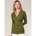 thumbnail image 3 of Made by Johnny Women's Deep V-Neck 3/4 Sleeve Slim Fitted T-Shirt Casual Cross Surplice Wrap Tops XL OLIVE, 3 of 6