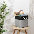 thumbnail image 3 of Large Cube Storage Baskets (10.5 × 10.5 × 11 inches), Canvas Fabric Collapsible Storage Boxes with Cotton Handles for Closet, Shelves, Clothes, Toys, Towel (Black&Grey-6Pack), 3 of 16